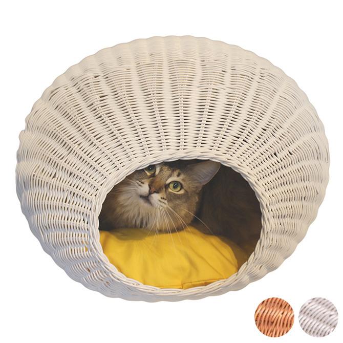 猫　ベッド　ラタン　白　ホワイト ペットベッド 猫用 ベッド ラタン ホワイト N4-style ラタンエッグ