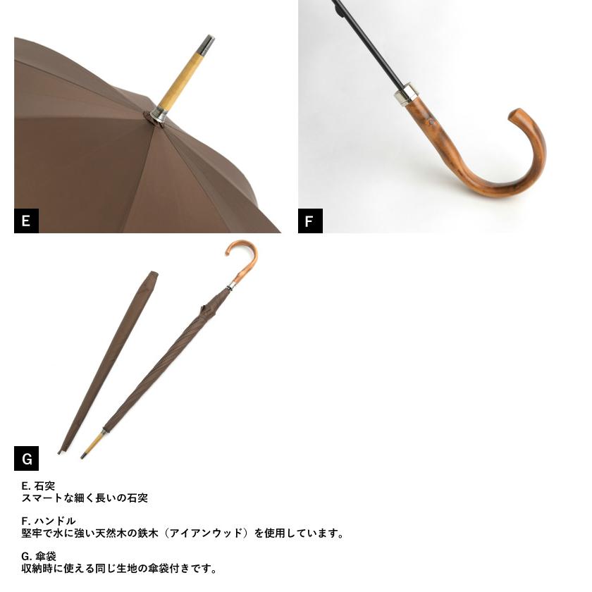 Ramuda ラムダ メンズ 傘 スリム 富士絹 8本骨 63cm 鉄木持ち手 UV加工 細巻き |  | 14