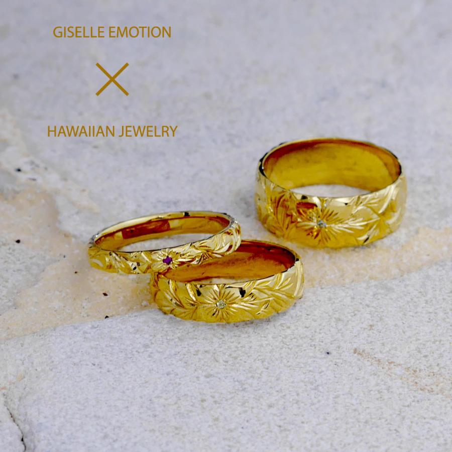 ハワイアンジュエリー 結婚指輪 ペアリング カップル 2個セット 「5mm7mm k18」 メンズ レディース 手彫り｜gisell｜03