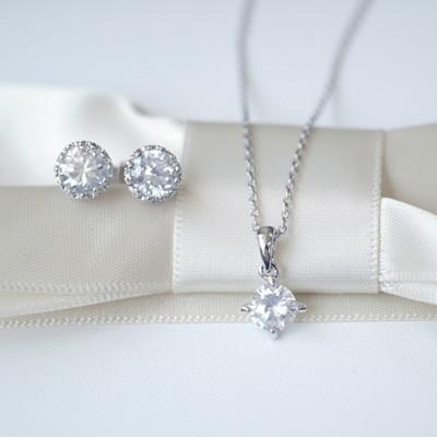 ネックレス ピアス セット キュービックジルコニア ネックレス&一粒ピアスセット｜gisell