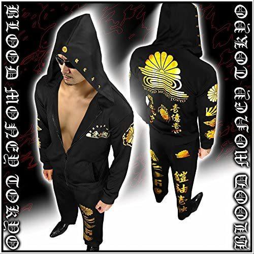 海外輸入 ブラッドマネートーキョー Blood Money Tokyo 132黒 金 セットアップジャージ 上下 和柄 漢字 服 菊 L ヤクザ やくざ 60 Off Madoxx Org