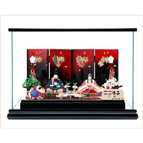 ケース飾り 衣裳 親王 硝子箱 Give Happinessの秀光人形工房 親王 雛人形 コンパクト Happiness お雛様 ひな人形 間口3 刺繍 心春 ここはる 親王飾り 木目込み 春藤 秀光人形工房 おひなさま 刺繍 あられ ひなあられ