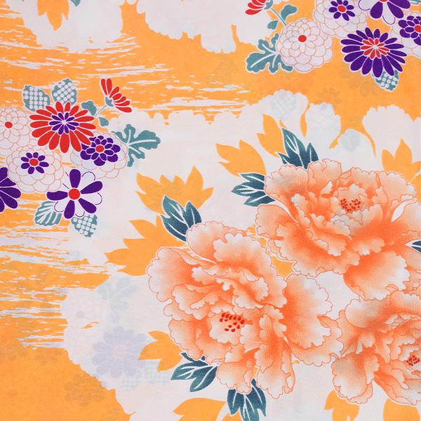 単衣着物 単品】レディース きもの 花柄 黄×オレンジ系｜レトロ