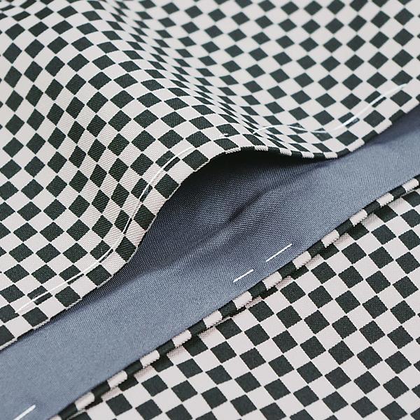 洗える着物 袷着物 着物単品 江戸小紋 黒 グレー 市松格子 幾何学模様 