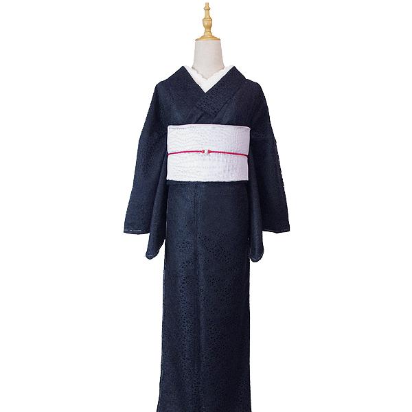 洗える着物 着物単品 袷着物 小紋 レース 黒色 ブラック 粋 シック