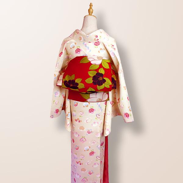 洗える着物 袷着物 単品 レディース きもの R・KIKUCHI ポリエステル 小紋 鹿の子 亀甲 花柄 橘 レトロ かわいい 普段着・お出かけ フリー 新作 40代 50代 60代