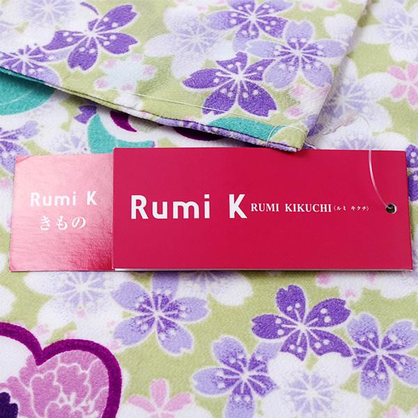 洗える着物 袷着物 単品 レディース きもの R・KIKUCHI ポリエステル 小紋 レトロ 黄緑色 桜 梅 牡丹 笹 もみじ 普段着・お出かけ フリー 新作｜40代 50代 60代