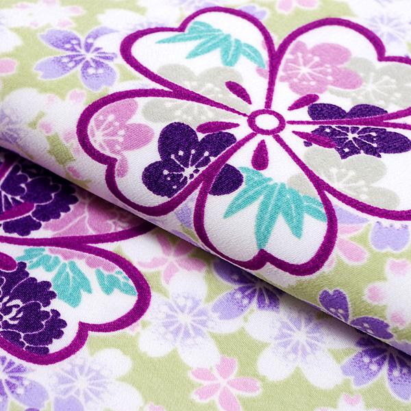 洗える着物 袷着物 単品 レディース きもの R・KIKUCHI ポリエステル 小紋 レトロ 黄緑色 桜 梅 牡丹 笹 もみじ 普段着・お出かけ フリー 新作｜40代 50代 60代