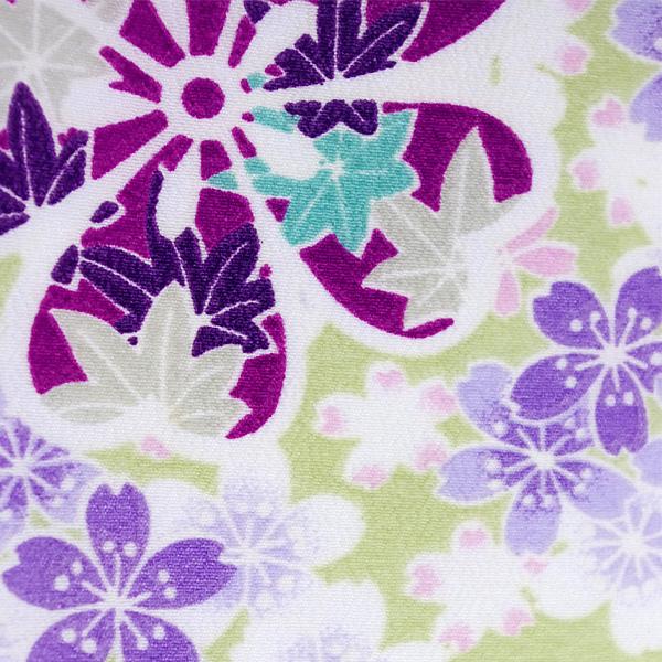 洗える着物 袷着物 単品 レディース きもの R・KIKUCHI ポリエステル 小紋 レトロ 黄緑色 桜 梅 牡丹 笹 もみじ 普段着・お出かけ フリー 新作｜40代 50代 60代