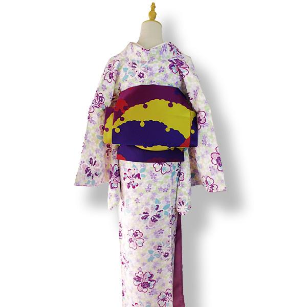 洗える着物 袷着物 単品 レディース きもの R・KIKUCHI ポリエステル 小紋 レトロ 黄緑色 桜 梅 牡丹 笹 もみじ 普段着・お出かけ フリー 新作｜40代 50代 60代