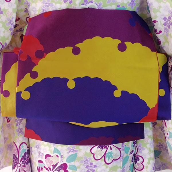 洗える着物 袷着物 単品 レディース きもの R・KIKUCHI ポリエステル 小紋 レトロ 黄緑色 桜 梅 牡丹 笹 もみじ 普段着・お出かけ フリー 新作｜40代 50代 60代