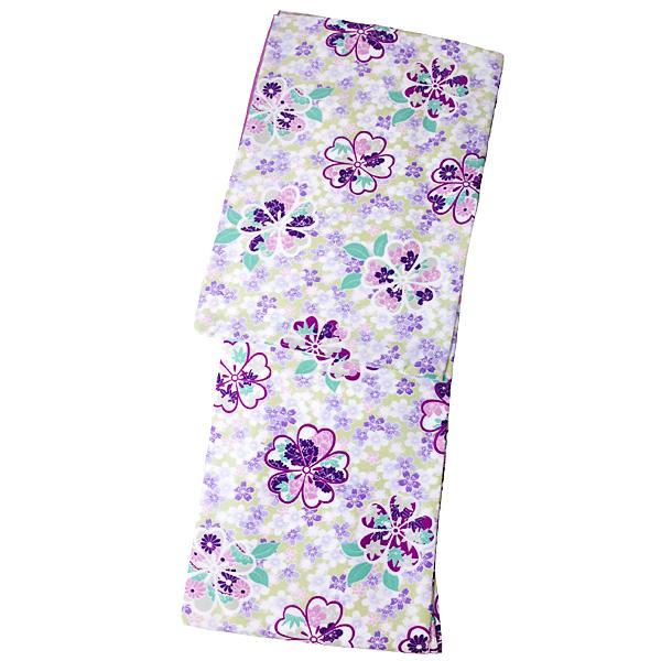 洗える着物 袷着物 単品 レディース きもの R・KIKUCHI ポリエステル 小紋 レトロ 黄緑色 桜 梅 牡丹 笹 もみじ 普段着・お出かけ フリー 新作｜40代 50代 60代