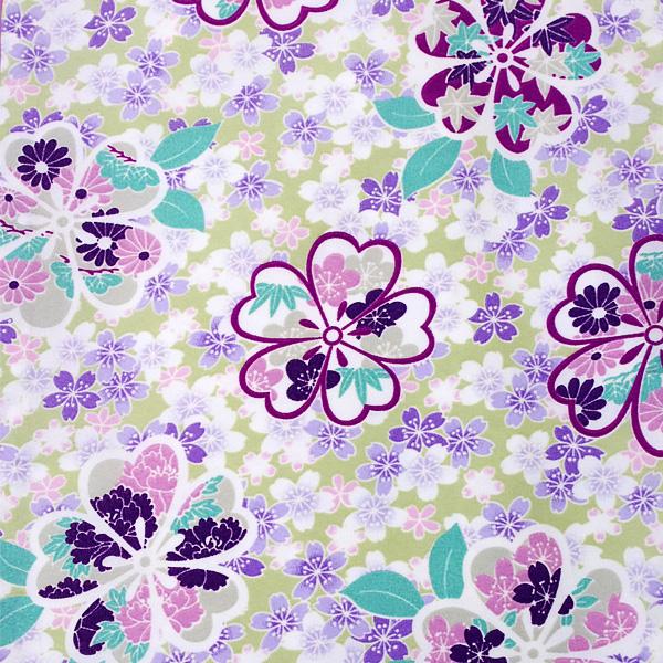 洗える着物 袷着物 単品 レディース きもの R・KIKUCHI ポリエステル 小紋 レトロ 黄緑色 桜 梅 牡丹 笹 もみじ 普段着・お出かけ フリー 新作｜40代 50代 60代