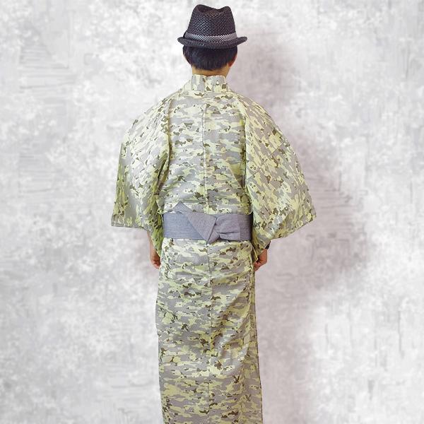 メンズ浴衣 3点セット 浴衣/ワンタッチ角帯/下駄 メンズ 迷彩柄