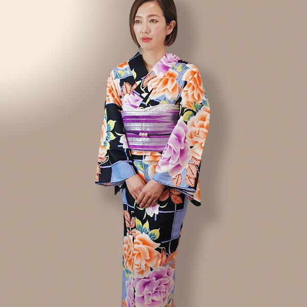 浴衣 レディース 有村架純 人気女優 ブランド 黒・水色地 オレンジ色