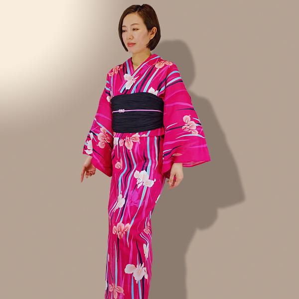 浴衣ドレス　大人用　明るめの紺に濃ピンクと紫の花 楽天市場】浴衣 ドレス 大人 着物 和風 花魁 コスプレ よさこい