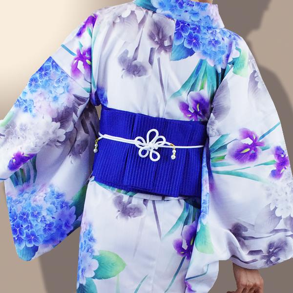 浴衣 レディース 白色 モノクロ 鮮やかな菖蒲 紫陽花 あじさい 大人