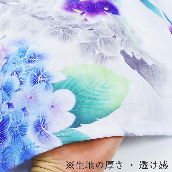 浴衣 レディース 白色 モノクロ 鮮やかな菖蒲 紫陽花 あじさい 大人