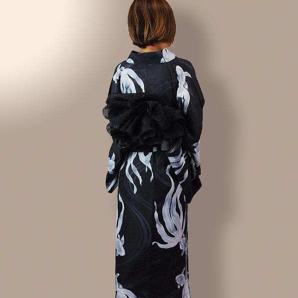 浴衣ドレス　大人用　黒に青紫の花 訳あり特価品】 浴衣ドレス レース付き レディース ゆかたドレス
