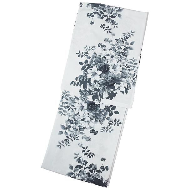 【超美品】浴衣 夏着物 単衣 普段着物 花柄 レトロ 白薄グレー 花柄 浴衣 レディース ゆかた 花柄 グレー 白 くすみカラー ｜粋