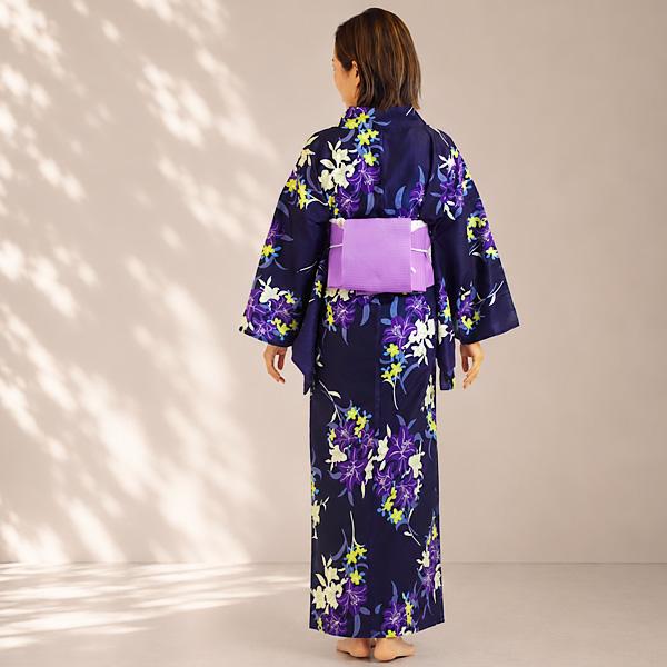 大人のゆかた◇新品！高級綿浴衣単品◎プレタ浴衣　紫陽花紺紫 浴衣 単品 レディース ゆかた 紫紺色 百合 ゆり モダン レトロ 大人 粋