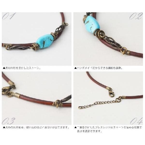 ブレスレット メンズ レディース 2重巻きシンプルストーンレザーブレス ハンドメイド |  | 05