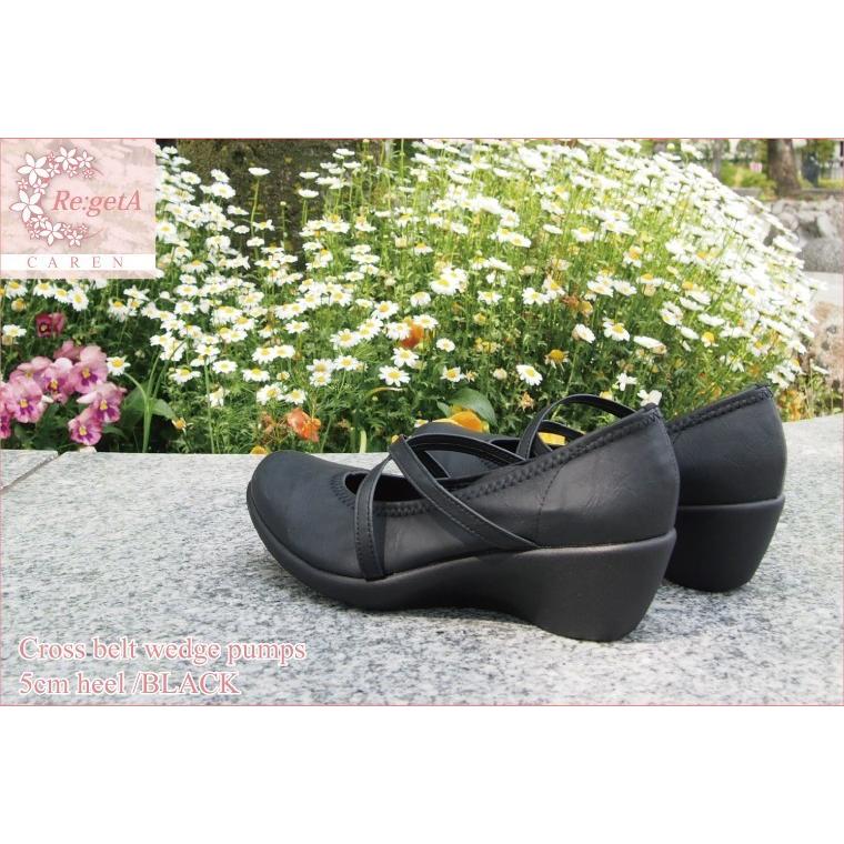 リゲッタ 靴 パンプス 痛くない 歩きやすい ウェッジソール ストラップパンプス 黒 5cm pumps | Re:getA | 10