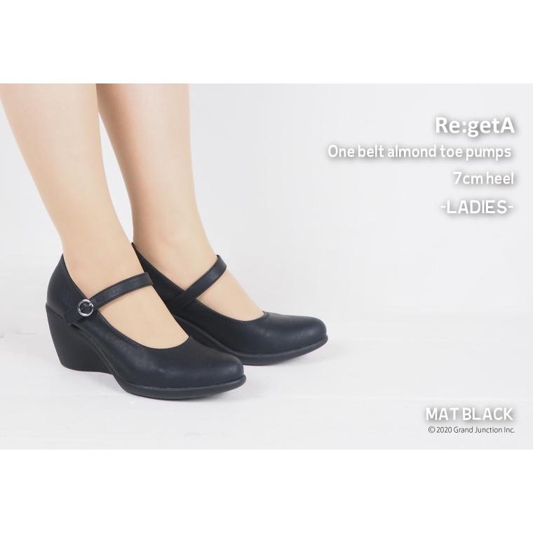 リゲッタ パンプス 痛くない 黒 ストラップ 結婚式 歩きやすい オフィス ウェッジソール 7cmヒール black | Re:getA | 05