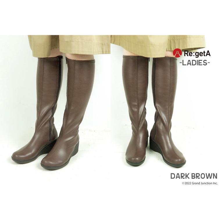 リゲッタ ブーツ レディース 厚底 ロングブーツ ウェッジソール 靴 ストレッチ サイドジップ 履きやすい 歩きやすい 脚長 | Re:getA | 07