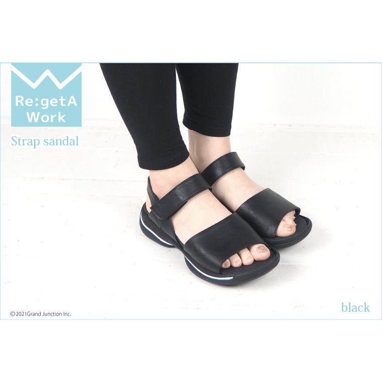 リゲッタ サンダル ぺたんこ 痛くない 歩きやすい ストラップ 黒 ローヒール sandal リゲッタワーク | Re:getA | 04