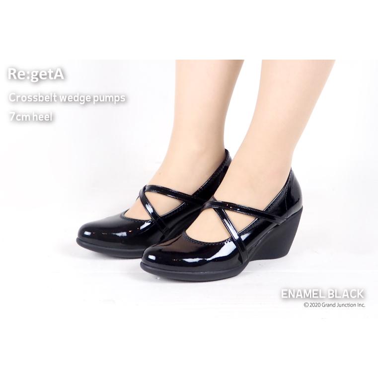 パンプス エナメル 痛くない リゲッタ 黒 ストラップ ブラック 幅広 フォーマル 光沢 Regeta 靴 5cm 7cm 9cm | Re:getA | 07