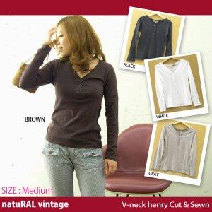 Tシャツ レディース 長袖 長袖ヘンリーネックカットソー natuRAL vintage | 