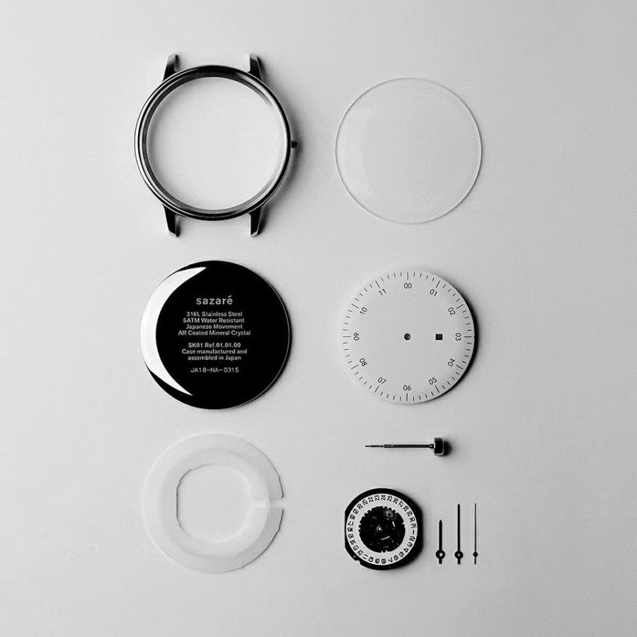 sazare さざれ SK01 腕時計 ユニセックス 38mm 日本製 ミニマル シンプル シルバー鏡面ケース / ホワイト文字盤 / シルバーメタルメッシュ / Ref. 01.01.00MEの画像