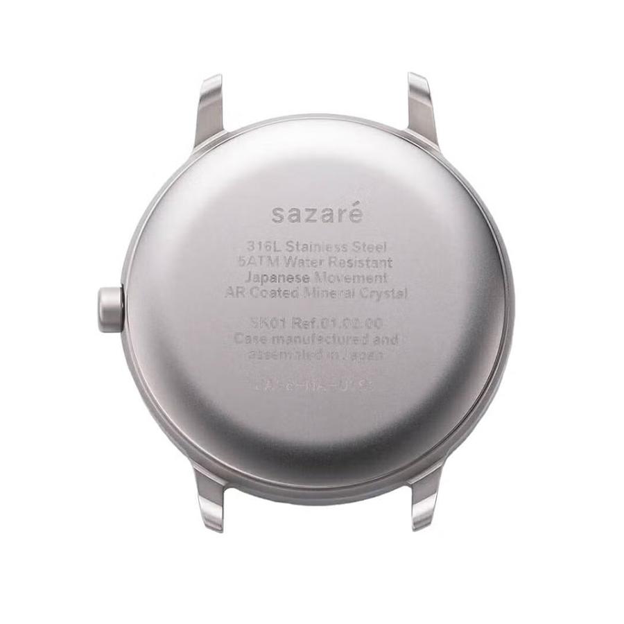 sazare さざれ SK01 腕時計 ユニセックス 38mm 日本製 ミニマル シンプル シルバー鏡面ケース / ブラック文字盤 / ブラックシープスキン / Ref. 01.02.00の画像