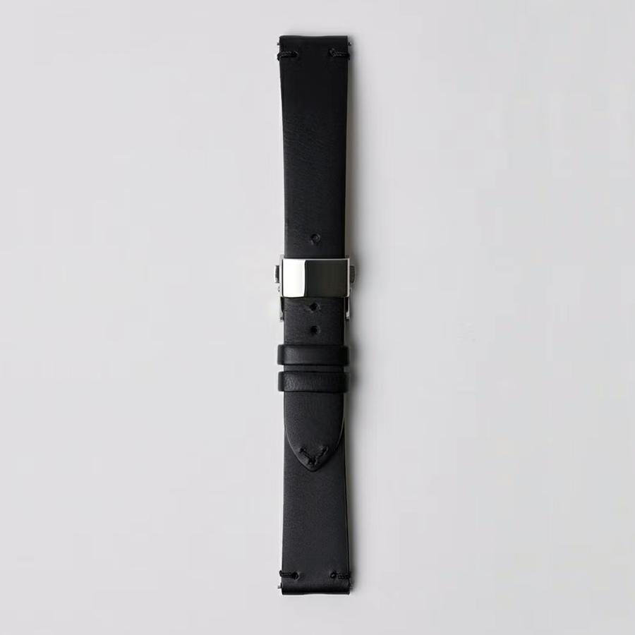 sazare さざれ SK01 腕時計 男女兼用 38mm 日本製 シルバーホーン仕上げケース / ブラック文字盤 / ブラックブッテーロレザー Dバックル / Ref. 01.02.00BUBKの画像