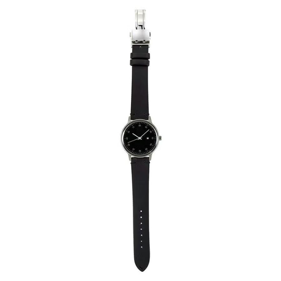 sazare さざれ SK01 腕時計 男女兼用 38mm 日本製 シルバーホーン仕上げケース / ブラック文字盤 / ブラックブッテーロレザー Dバックル / Ref. 01.02.00BUBKの画像
