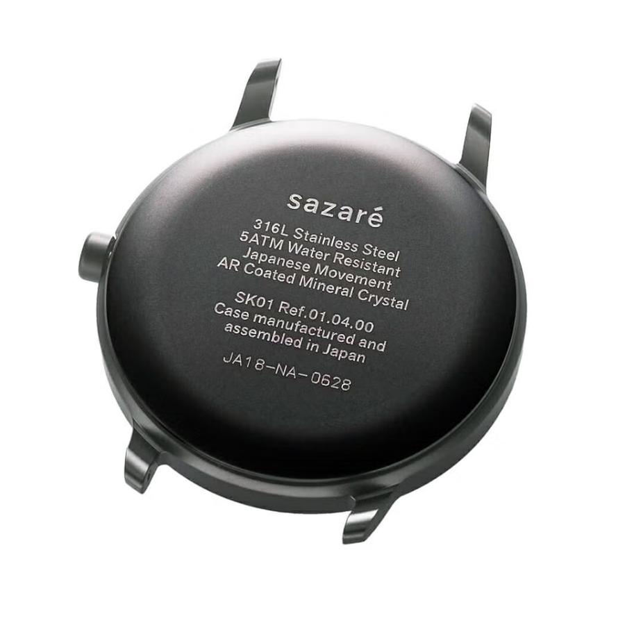 sazare さざれ SK01 腕時計 ユニセックス 38mm 日本製 ミニマル シンプル ブラック鏡面ケース / ホワイト文字盤 / ブラウンカウレザー / Ref. 01.04.00BRの画像