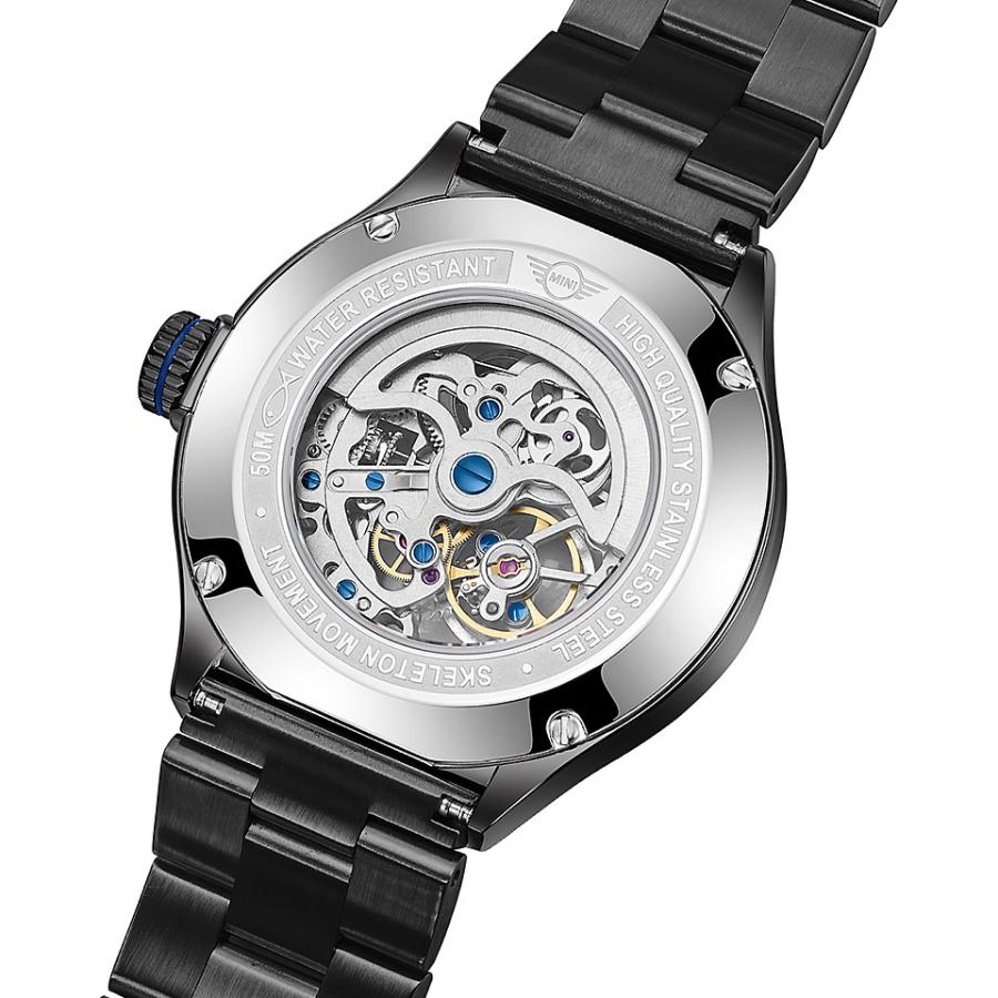 MINI AUTOMATIC WATCH 161801A ブラック 42mm メンズ腕時計 両面スケルトン SSブレスレット 自動巻き ミニ オートマティックウォッチ ミニクーパー｜gl-branding｜03