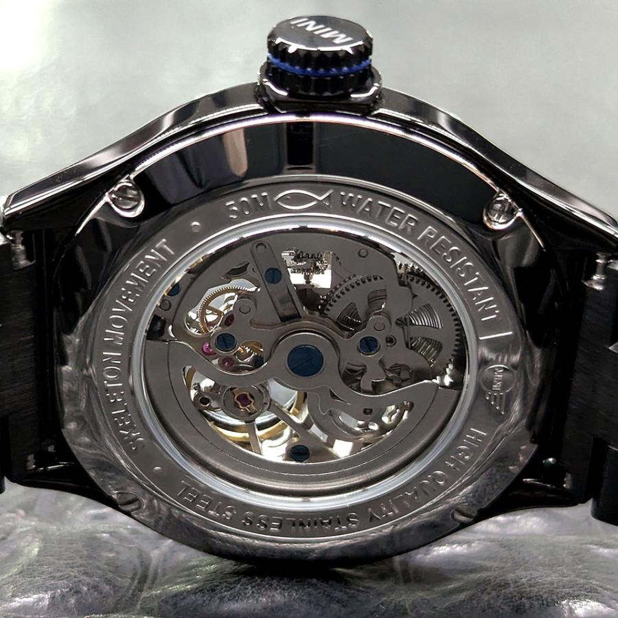 MINI AUTOMATIC WATCH 161801A ブラック 42mm メンズ腕時計 両面スケルトン SSブレスレット 自動巻き ミニ オートマティックウォッチ ミニクーパー｜gl-branding｜07