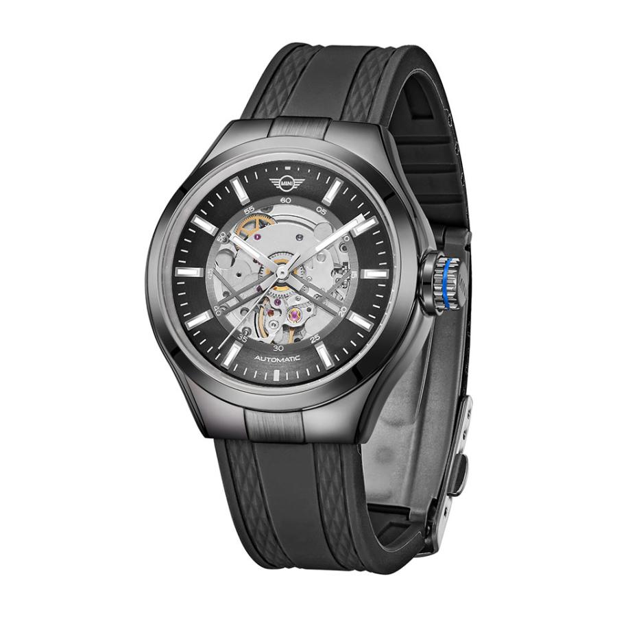 ミニ レディース腕時計 オートマティックウォッチ MINI AUTOMATIC WATCH 161805 ブラック 36mm 両面スケルトン 自動巻き シリコンラバー ミニクーパー 爆買の画像