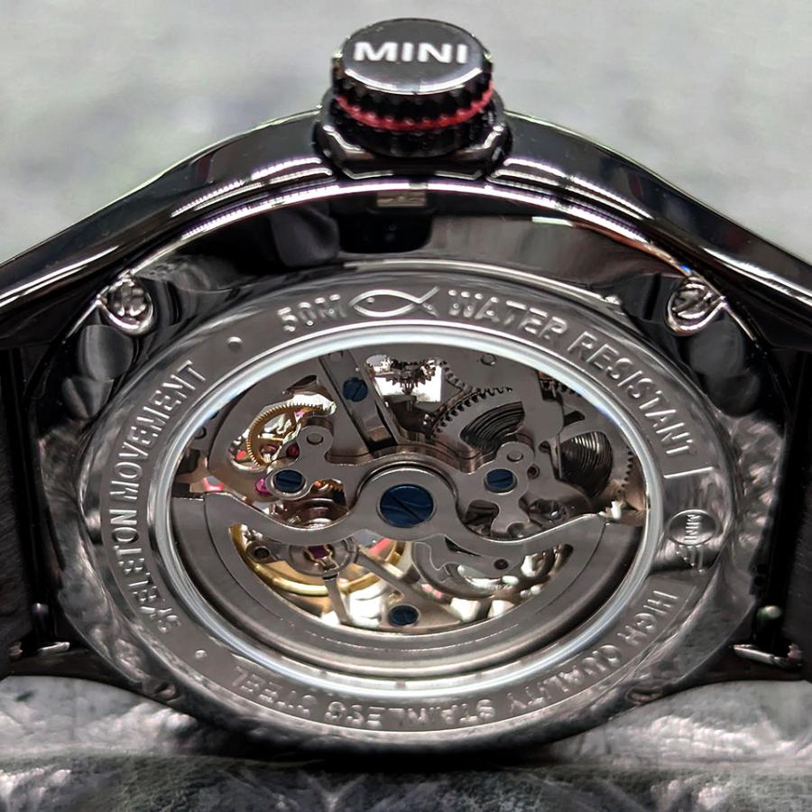 MINI AUTOMATIC WATCH 161809A ブラック/レッド 42mm メンズ腕時計 両面スケルトン SSブレスレット 自動巻き ミニ オートマティックウォッチ ミニクーパー｜gl-branding｜08