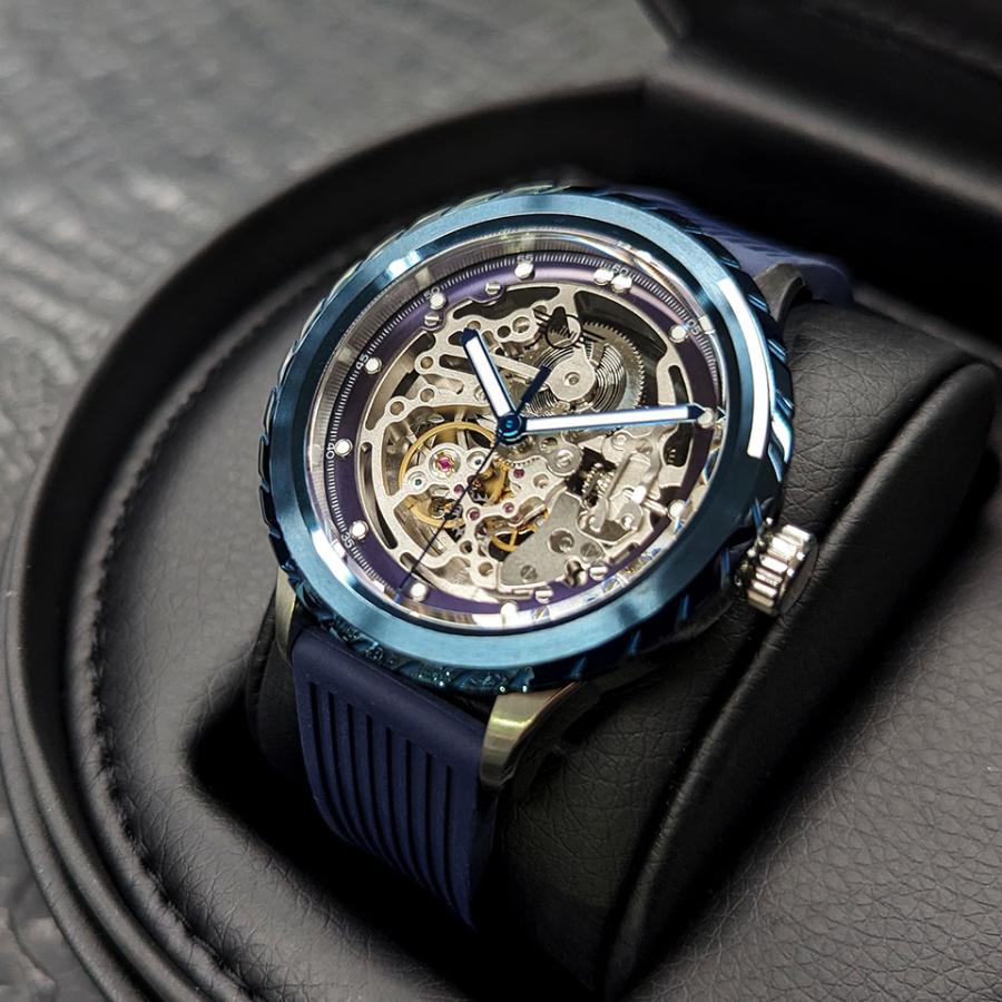 【稀少 美品】ミニクーパー ブルー 42mm メンズ腕時計 スケルトン 自動巻き MINI が手掛けたスケルトン腕時計「MINI オートマティックウォッチ