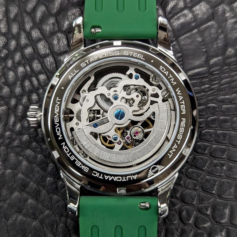 MINI AUTOMATIC WATCH MA-2 ミニ オートマティックウォッチ 162006 グリーン 44mm メンズ腕時計 両面スケルトン 自動巻き シリコンラバー ミニクーパー｜gl-branding｜04