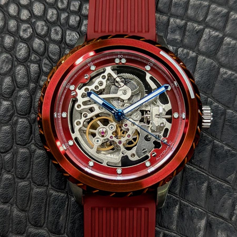 MINI AUTOMATIC WATCH MA-2 ミニ オートマティックウォッチ 162008 レッド 44mm メンズ腕時計 両面スケルトン 自動巻き シリコンラバー ミニクーパー｜gl-branding｜02