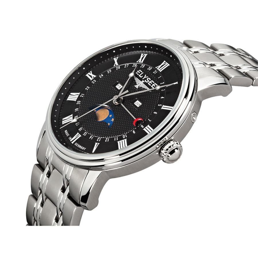 ポイント10倍 エリーゼ メンズ腕時計 ELYSEE MONUMENTUM MOON 77003 ムーンフェイズ ブラック / シルバー ドイツ時計 SSブレスレット クラシックの画像