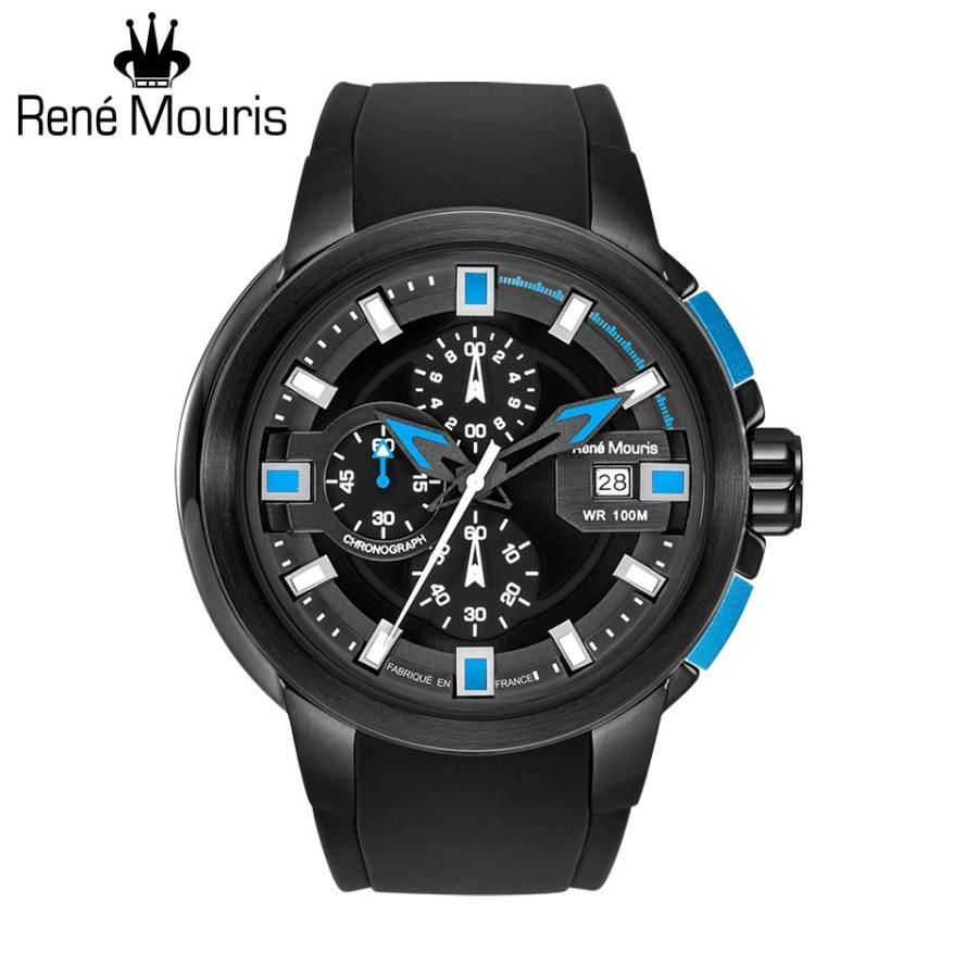 ルネモーリス プロウラー Rene Mouris Prowler 90123RM2 1/10クロノグラフ メンズ腕時計 ブラック/ブルー シリコンストラップ フランス スポーツファッション