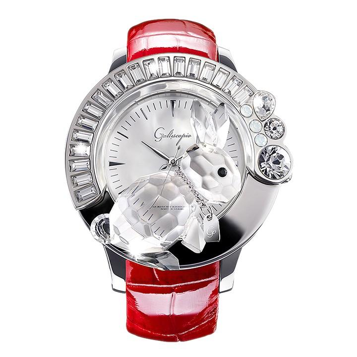 買得 スワロフスキーのキラキラ腕時計 Galtiscopio(ガルティスコピオ) DARMI UN ABBRACCIO 兎5　レッド レザーベルト 腕時計