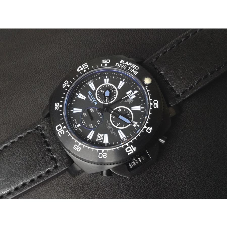 ヘルファー メンズ腕時計 HELFER DIVER ELEMENT CHRONODIVER CLASSIC オールブラック スイス時計 クロノグラフ ダイバーズ ビッグフェイスの画像