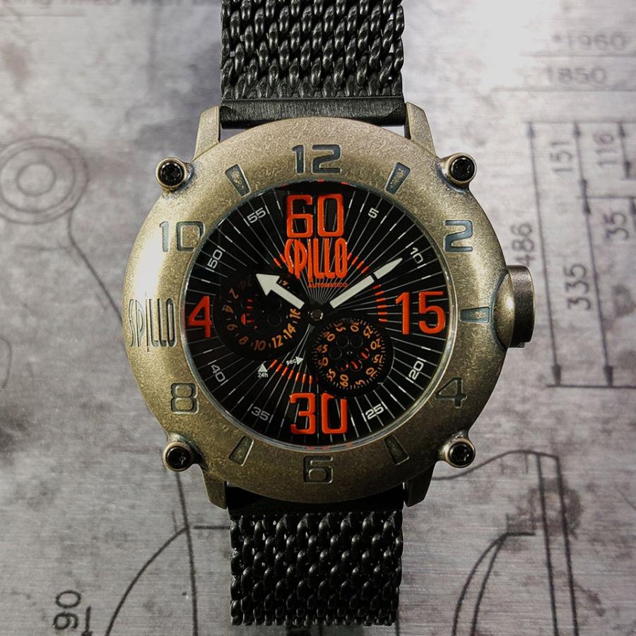スピーロ メンズ腕時計 自動巻き SPILLO OUTLAW OL1000V6B-MK ブロンズ オレンジインデックス イタリア時計 SSメッシュブレスレット 日本総代理店の画像