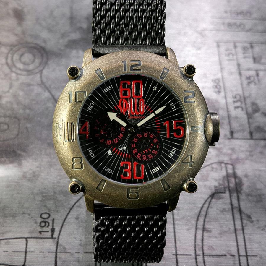 スピーロ メンズ腕時計 自動巻き SPILLO OUTLAW OLP4B-MK ブロンズ レッドインデックス イタリア時計 ミラネーゼブレスレット 日本総代理店の画像